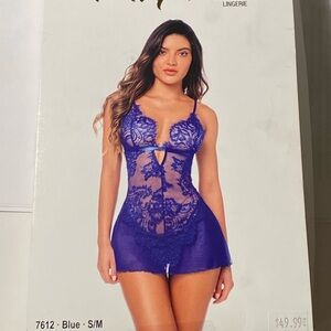 Women's Blue Lace Babydoll Lingerie